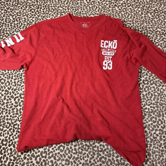 Ecko Unltd Mens XL Thermal Shirt Red Waffle Knit Long Sleeve Graphic - Picture 5 of 9
